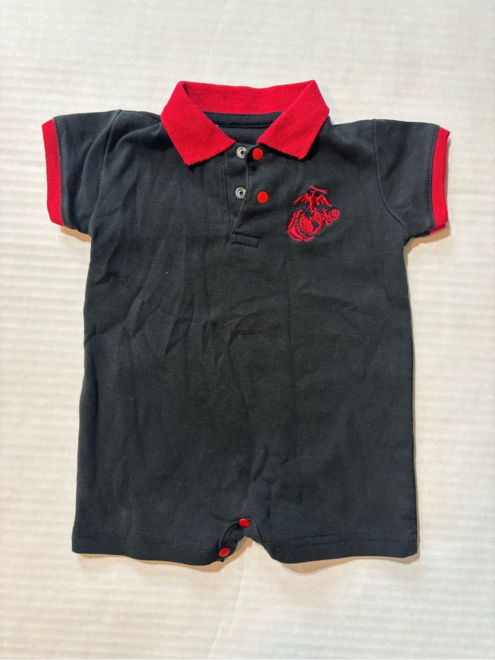 Marines tiny troopers 3-6 months baby black & Red Polo Romper with Crest